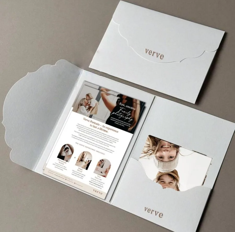 The Verve gift presentation folder with embossed wordmark